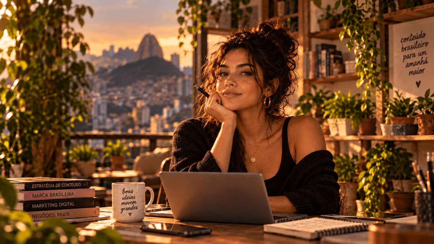 Maia em seu ambiente de trabalho brasileiro